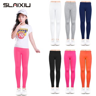 1 Quần Legging Mềm Mỏng Co Giãn Màu Trơn Dành Cho Bé Gái 2-13 Tuổi