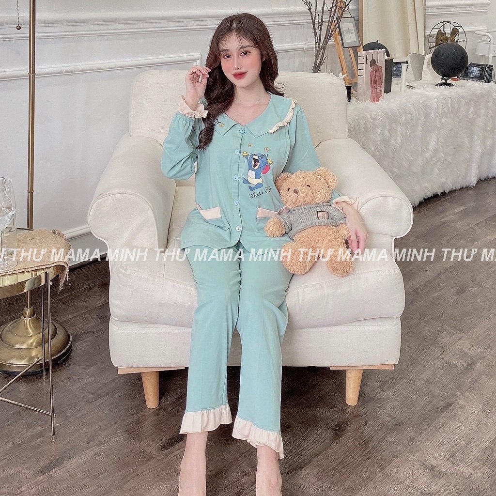 Bộ bầu - bộ sau sinh - cho con bú - 2 chức năng - chất liệu cotton (  mèo tom - QDTD - MS - 05 )