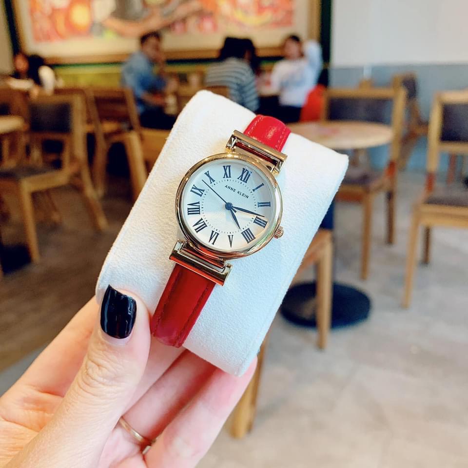 Đồng hồ nữ dây da mặt tròn đường kính 28mm đồng hồ đeo tay nữ chính hãng đẹp chống nước Anne Klein AK/2246CRRD