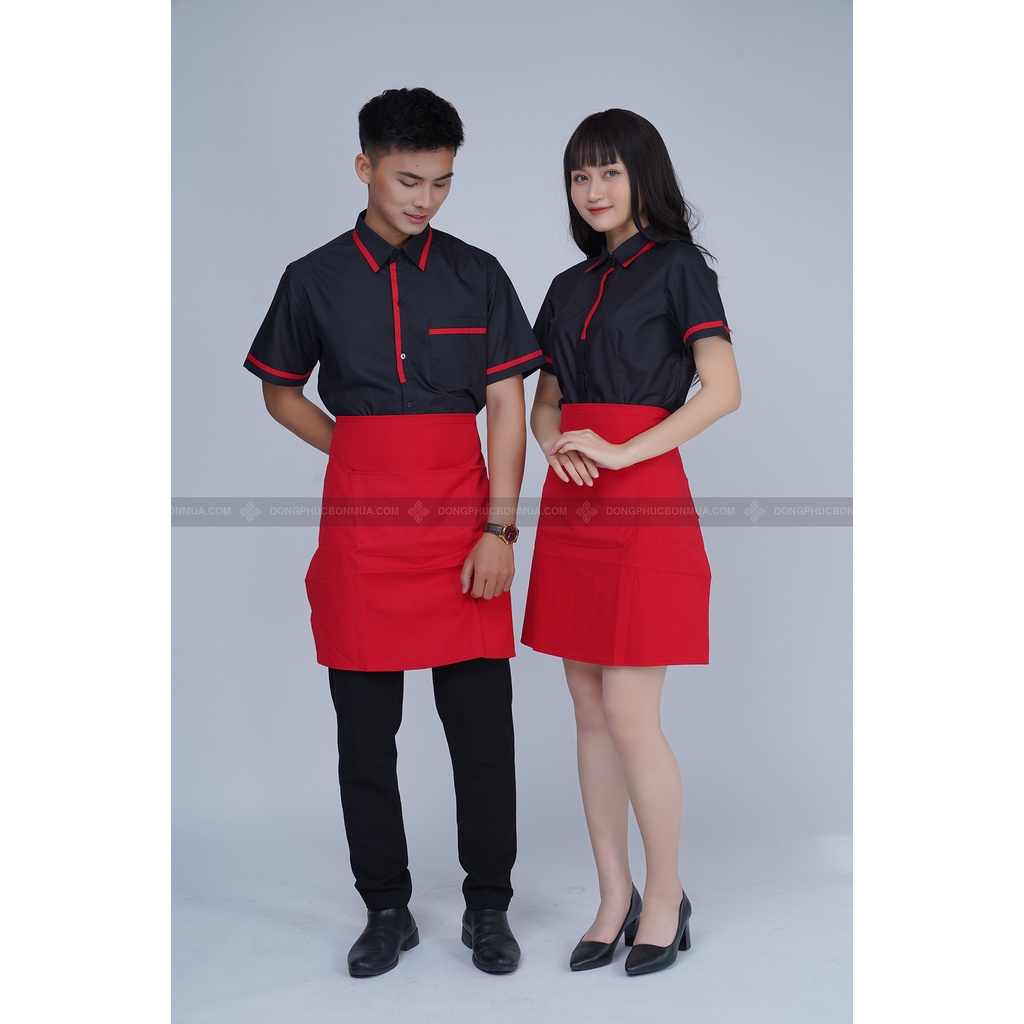 Tạp dề ngắn nửa người - Màu đỏ trơn, chất liệu kaki dày dặn, lên dáng đẹp - Tạp dề phục vụ cho nam, nữ - Giá tốt