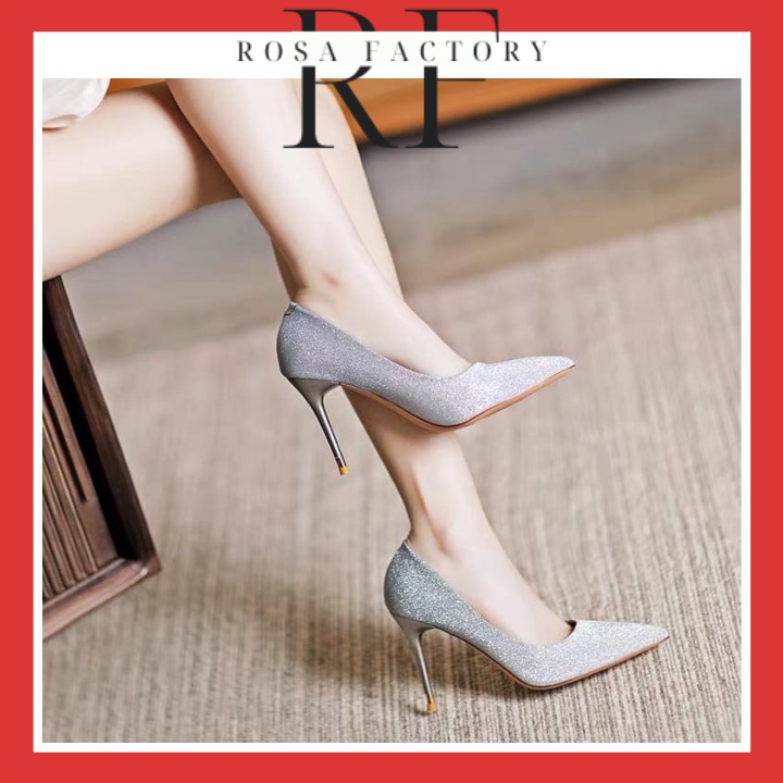 Giày búp bê cao gót nhũ kim tuyến 9p CG-0292 rosa