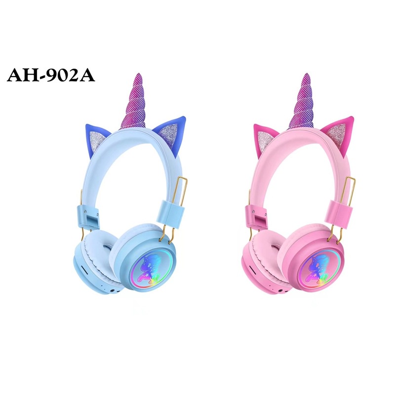 Tai Nghe/Headphone Chụp Tai Bluetooth 5.0 Không Dây AH-902A Gắn Sừng Kỳ Lân Siêu Dễ Thương Âm Thanh Nổi