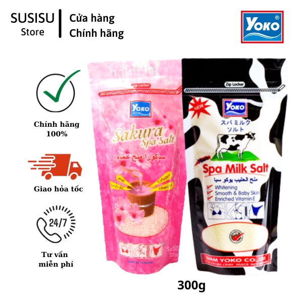 Muối tắm sữa bò Yoko Milk Spa Salt 300g / Muối tắm tẩy tế bào chết Yoko hoa anh đào, dâu tây, nha đam