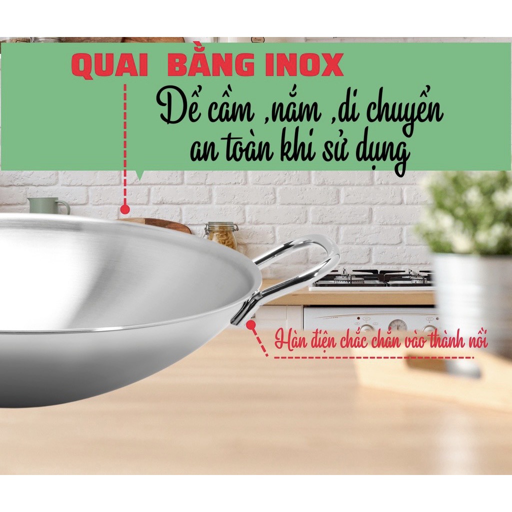 Chào Xào Inox 304 Thân Đúc Đáy Liền Fivestar Plus 36cm, Bảo Hành 5 Năm