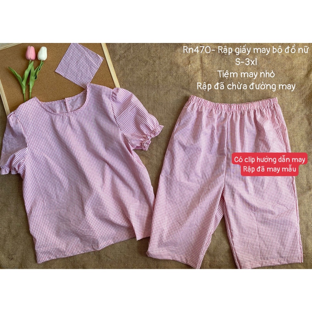RN470_Rập giấy may bộ đồ lửng cổ tròn nữ