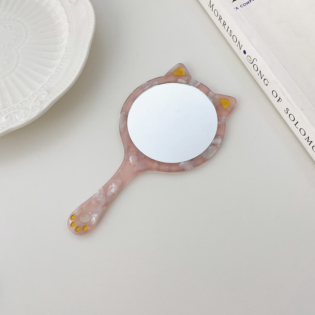 Gương Trang Điểm Cầm Tay Gương Mini Hàn Quốc Hình Mèo Họa Tiết Vân Đá