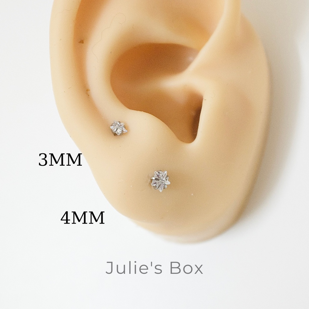 Khuyên Tai 2 Đầu Đá Ngôi Sao Màu Bạc Unisex Titanium Không Gỉ Không Ngứa Không Đen julies box 66