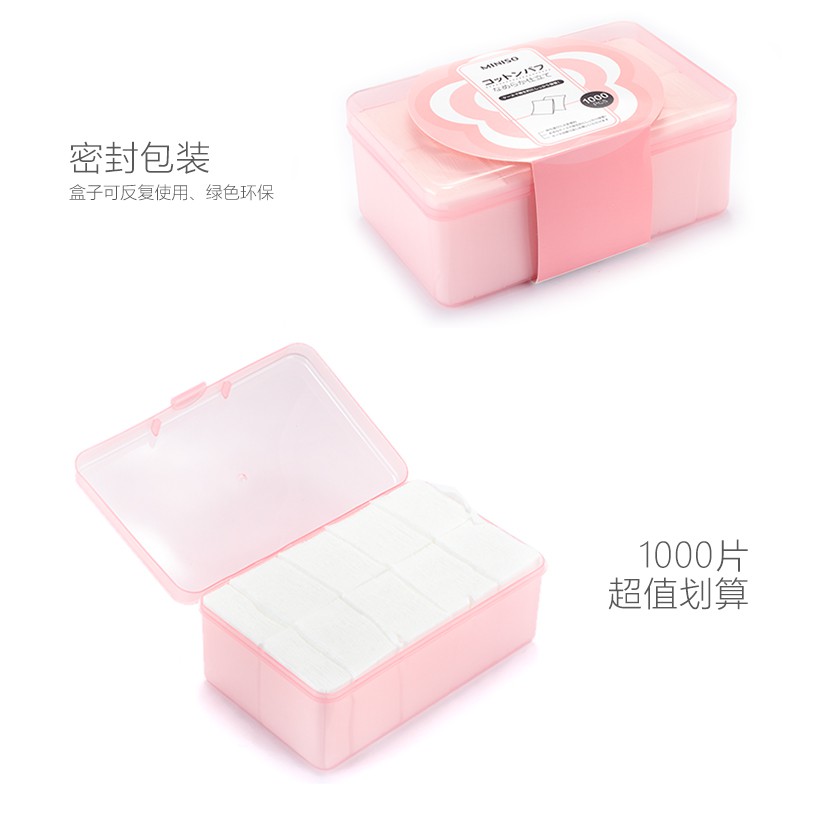 Bông tẩy trang Miniso Nhật Bản 1000 miếng chuyên dùng đắp nước hoa hồng , toner , lotion