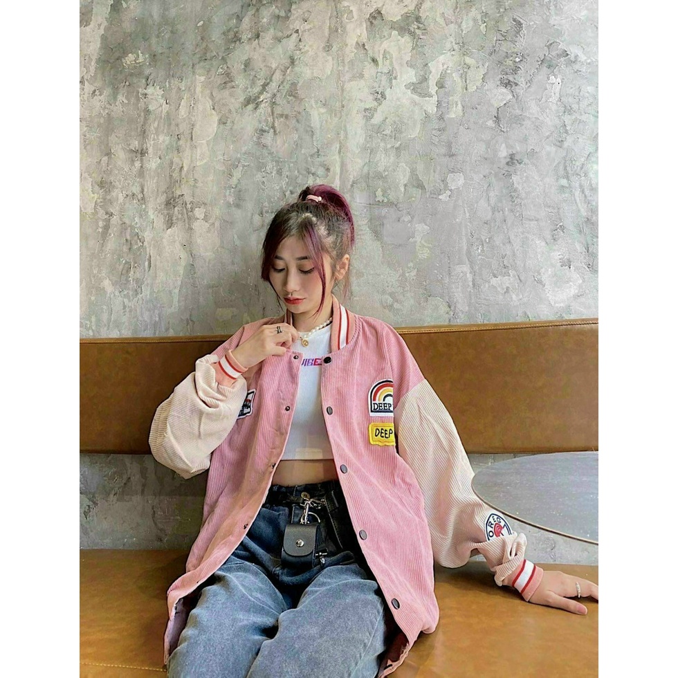 Áo Khoác Bomber Chất Nhung Tăm thêu Logo Siêu đẹp-áo khoác ulzzang unisex fammilyshop
