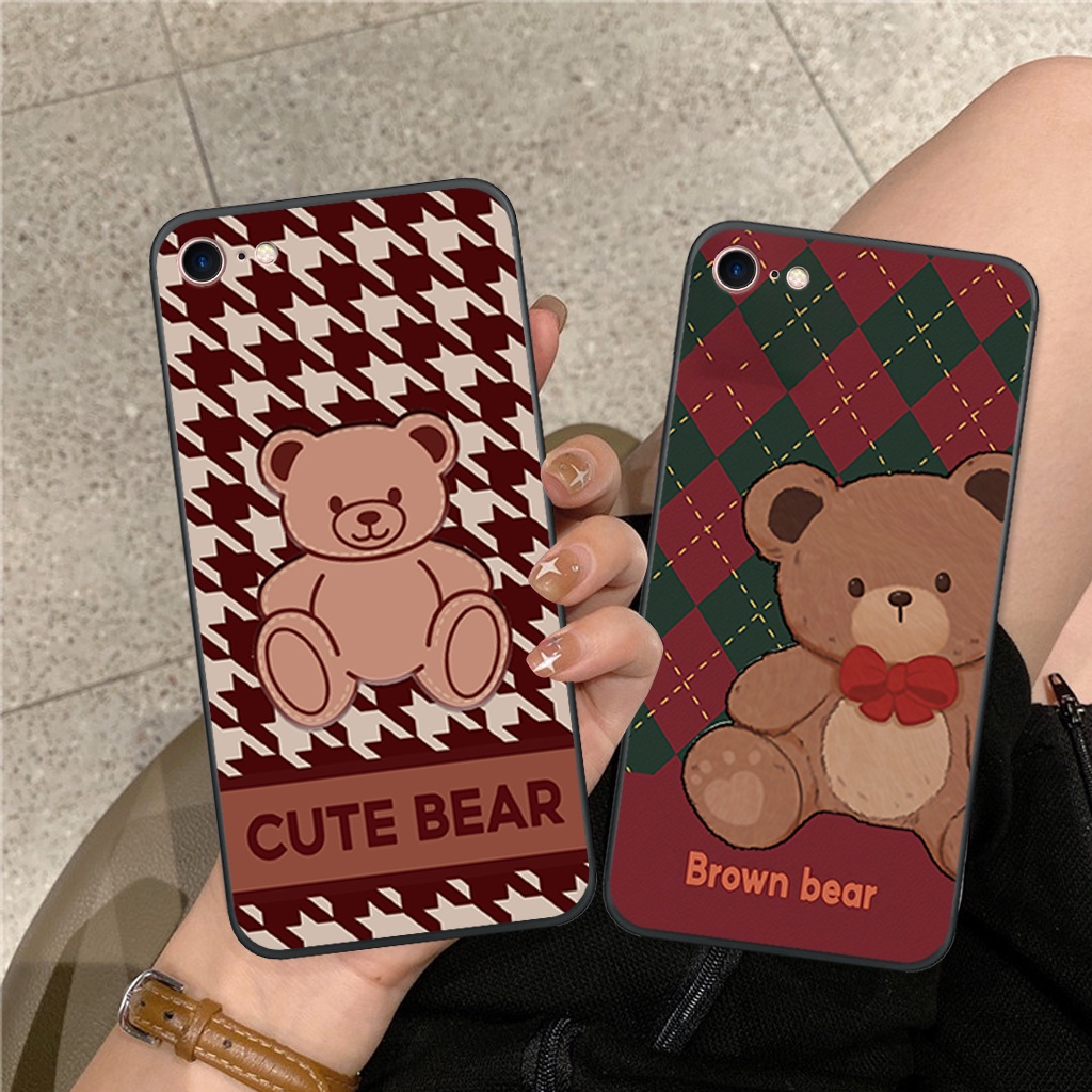 Ốp lưng IP 5/ 5S/ 6/ 6S/ 6 plus/ 6s plus/ 7/ 8/ se 2020 gấu bear kẻ caro nhựa dẻo cạnh mềm