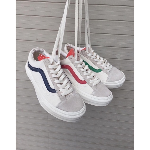 Giày vans style 36 sọc xanh than, giày van style 36 kẻ đỏ, xanh lá ,xanh đen mũi nỉ cao cấp