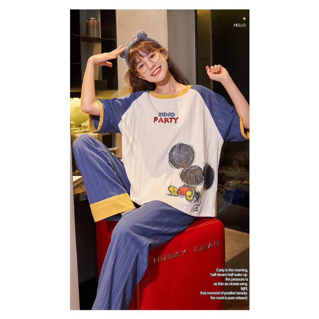 Đồ Bộ Mặc Nhà Quần Dài  - Bộ Ngủ Mặc Nhà Quần Dài Áo Cộc Form Rộng Dễ Thương Guu DN25 | BigBuy360 - bigbuy360.vn