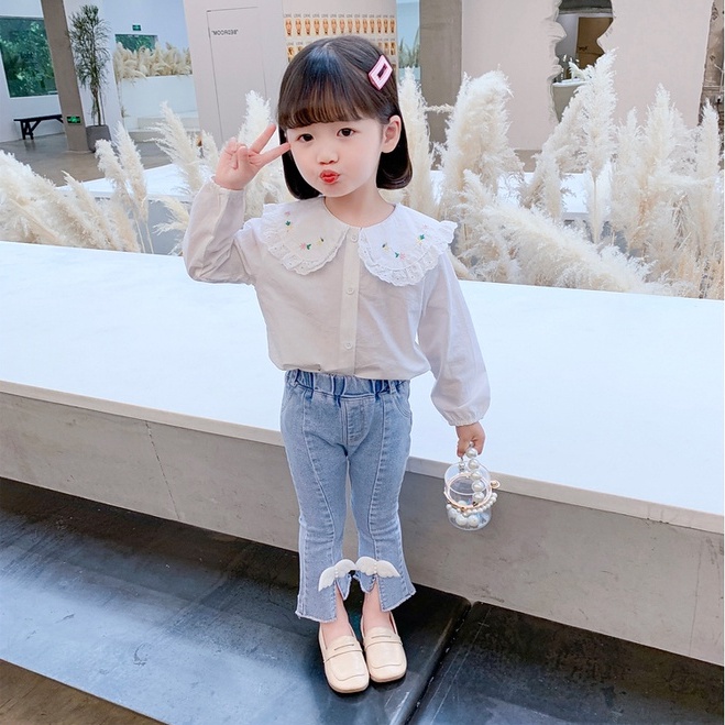 Quần jean xẻ tà trước co giãn phong cách Hàn Quốc cho bé gái
