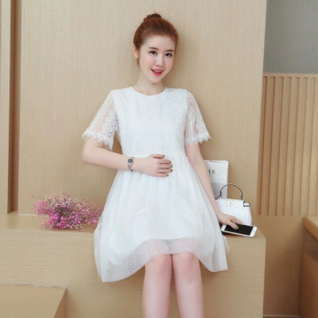 Đầm bầu voan xếp ly