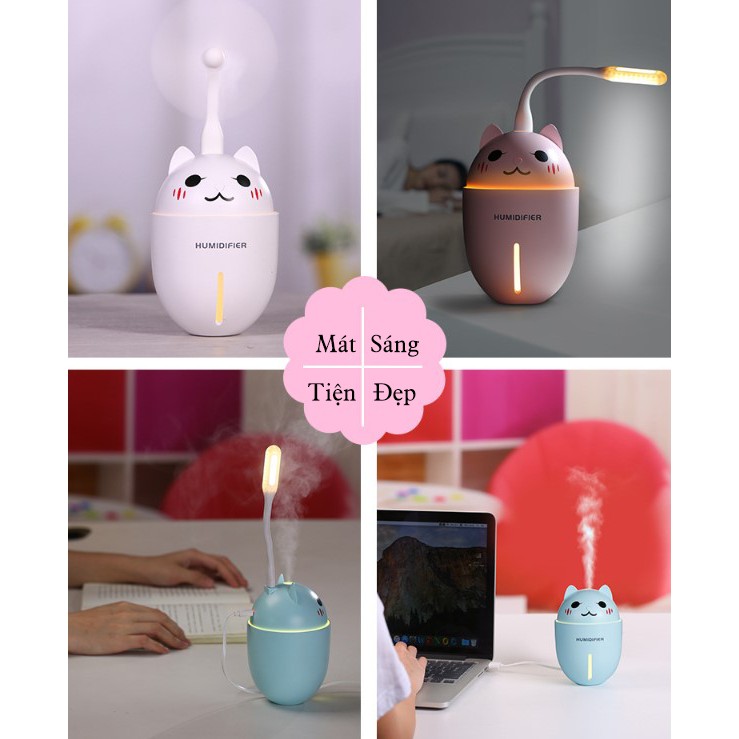 Máy phun sương HUMIDIFIER. Máy xông tinh dầu Kiz Mart. Tặng kèm đèn led usb và quạt mini usb.Công suất lớn