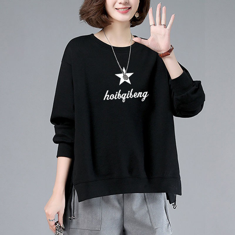 Áo len nữ cotton cao cấp plus size Hàn Quốc dáng rộng 200 kg chị béo sơ mi cổ tròn dài tay thun [ship hàng trong
