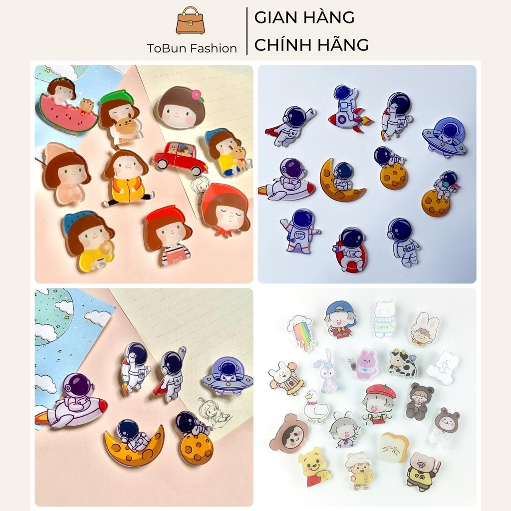 Sticker cài áo, Huy hiệu balo dễ thương Tobun Fashion nhựa acrylic SPM03