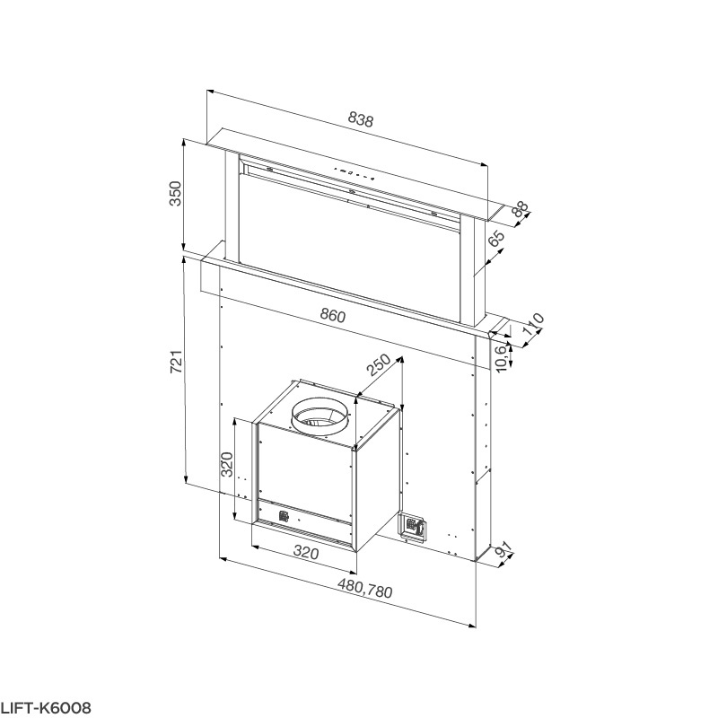 Máy hút mùi âm bàn Malloca K-3410DR, máy hút khói khử mùi điều khiển cảm ứng, 4 tốc độ hút mùi