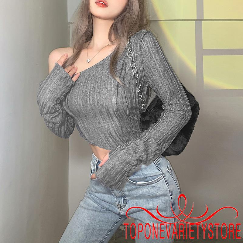 Áo croptop tay dài màu trơn thiết kế độc đáo thời trang quyến rũ cho nữ