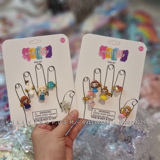 Set 5 chiếc nhẫn chibi 3D Princess, Frozen, Ariel siêu xinh dành cho trẻ em, bé gái