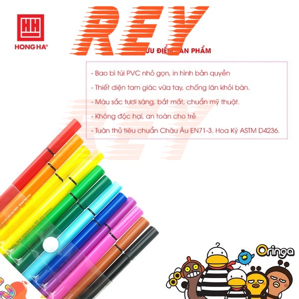 [Giao hỏa tốc] Vỉ bút lông màu Hồng Hà Wonderline Oringa Felt Pen 12 màu - 18 màu