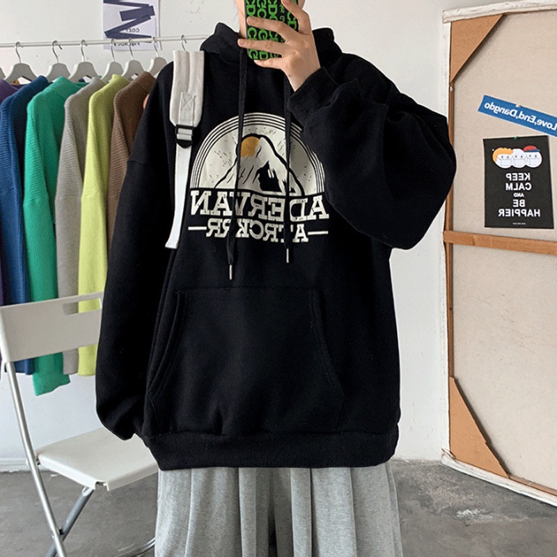 Apricity Áo sweater Có Mũ Trùm In Họa Tiết Kiểu retro Hàn Quốc Cá Tính Cho Nam
