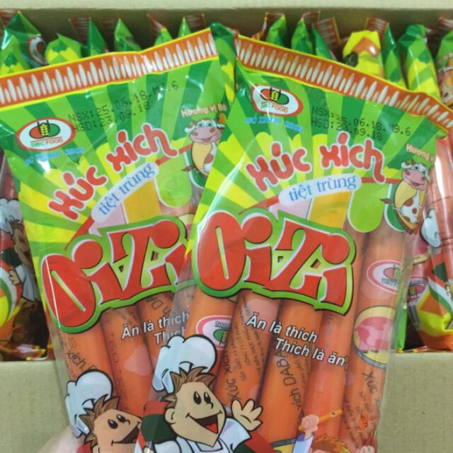 10 gói xúc xích tiệt trùng ăn liền,gói 100gr vị bò/heo ngẫu nhiên công ty Dabaco Food