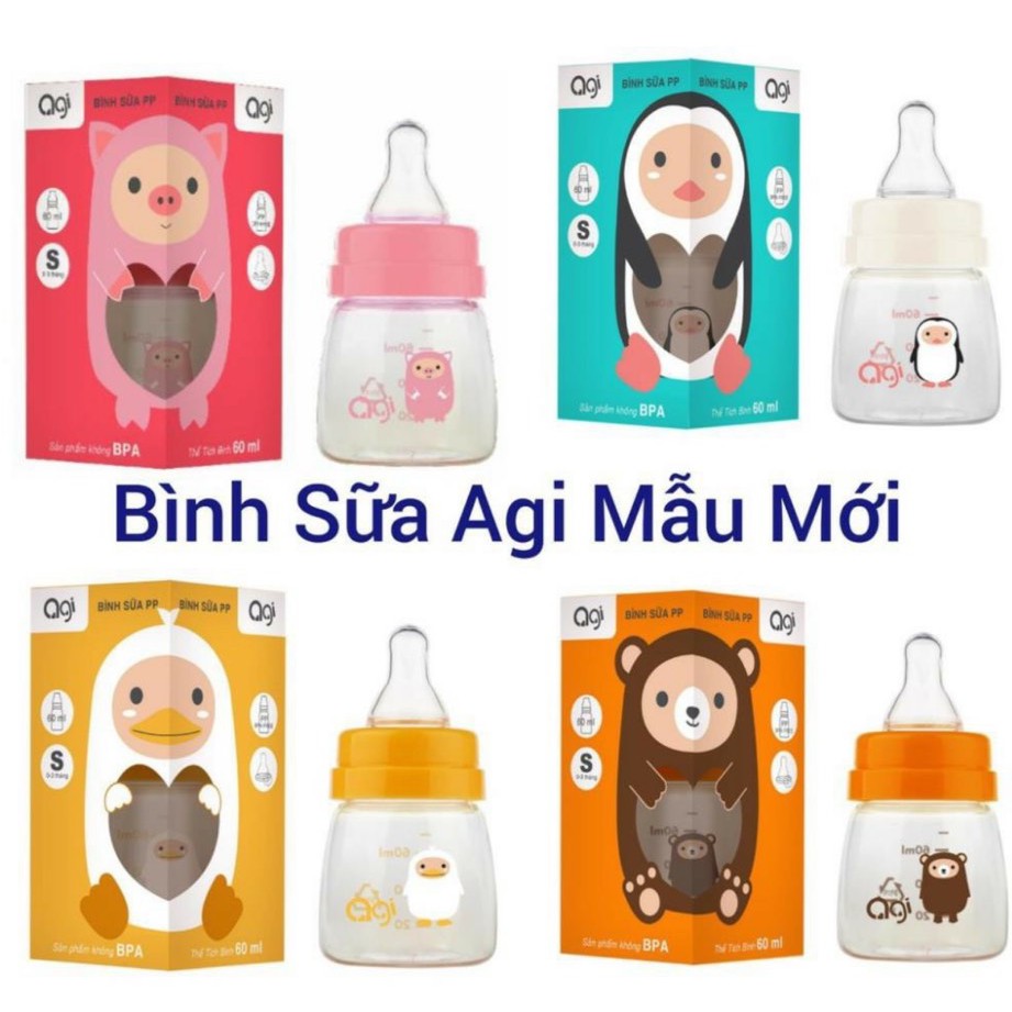 Bình Sữa Agi Có Van Chống Sặc Cổ Hẹp 60ml/140ml/ 240ml Loại Nhựa PP