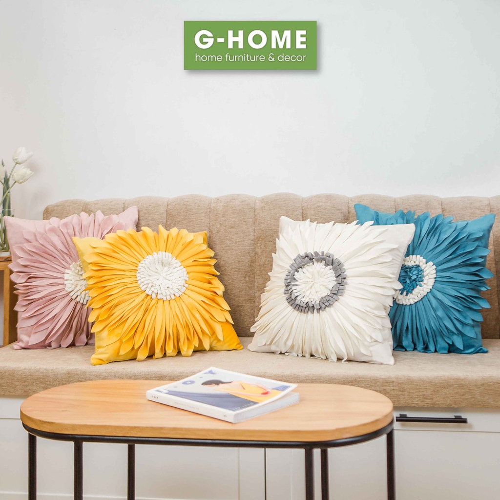 Vỏ gối nhung cao cấp Ghome, vỏ gối vuông, đệm gối sofa, gối hình họa tiết hoa mềm mại sang trọng VG21M3