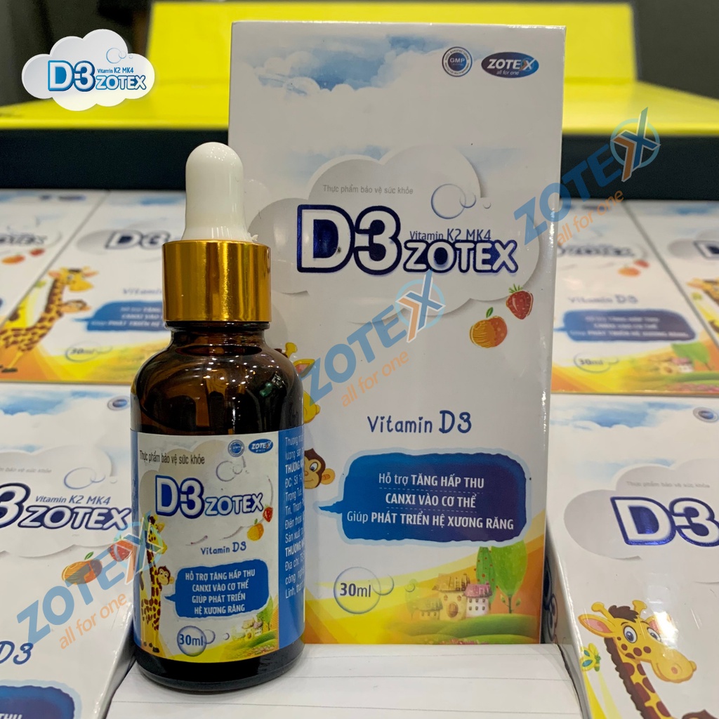 Vitamin D3 K2 MK4 Zotex tăng cường khả năng hấp thu canxi cho bé phát triển hệ xương răng chắc khỏe chống còi xương 30ml