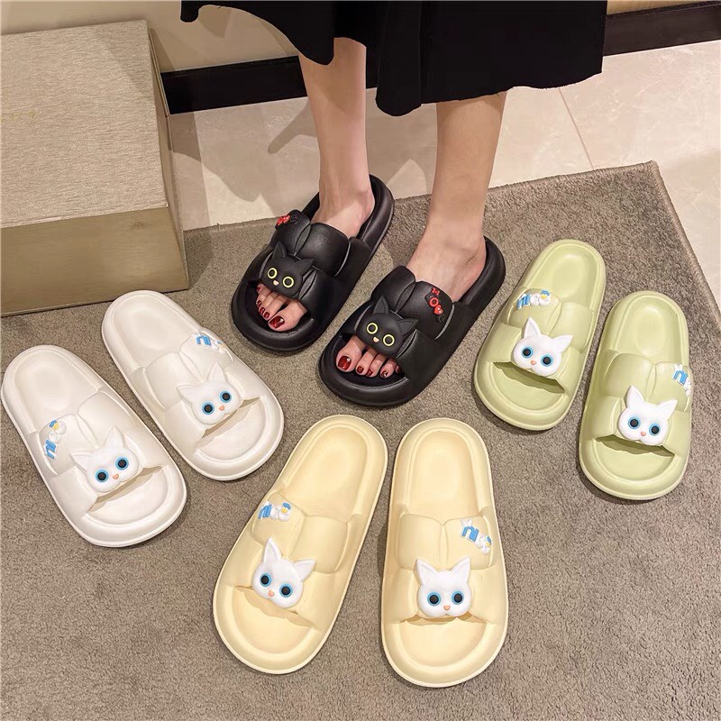 Dép quai ngang hình mèo dễ thương 2 màu đen trắng hottrend 2022