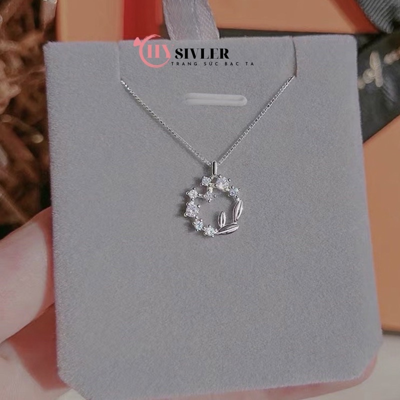 Dây chuyền bạc ý s925 mặt tròn hình lá đính đá xinh xắn vòng cổ nữ bạc thật giá rẻ CHY SILVER