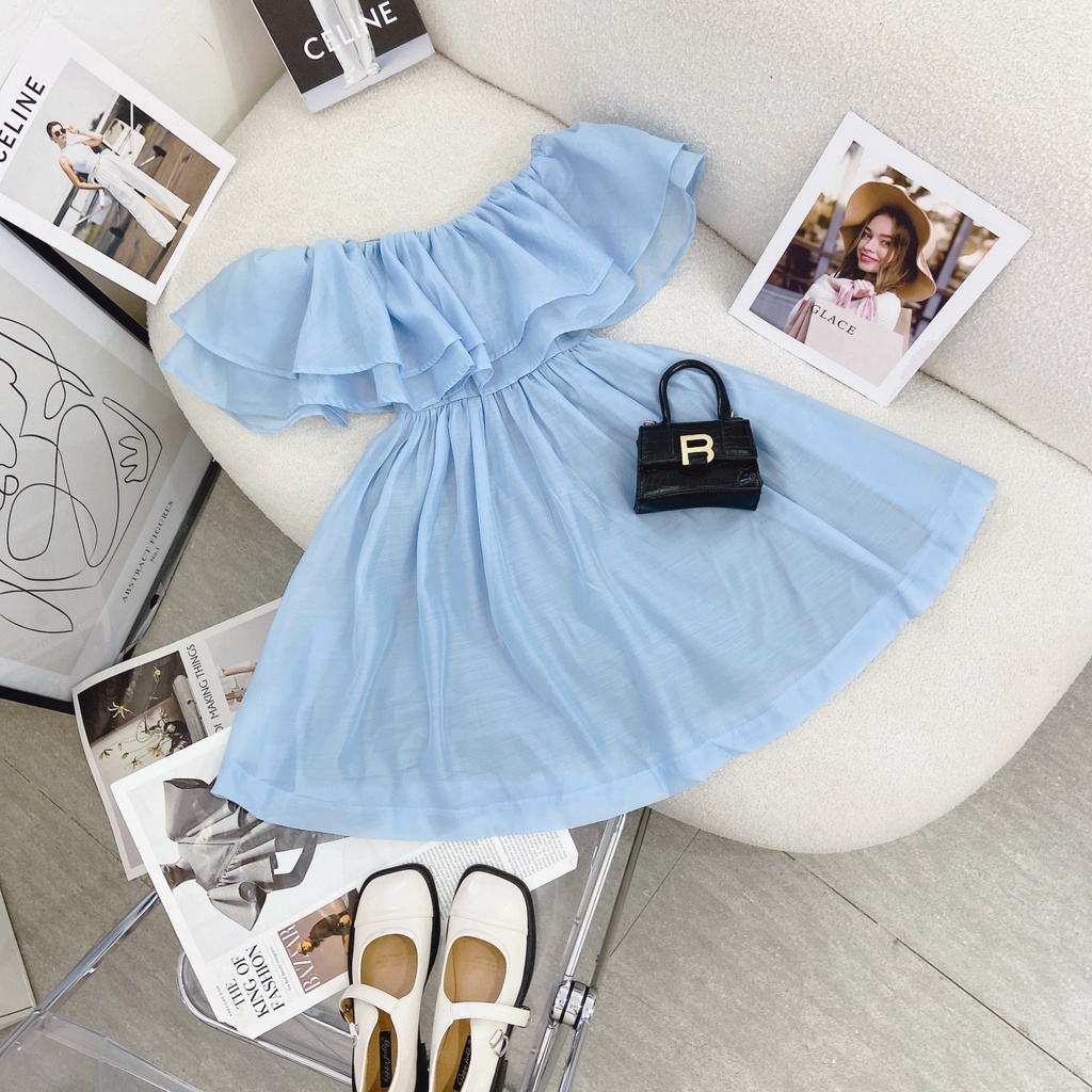 Đầm dạo phố trễ vai bèo xòe tầng chất tơ voan đầm dự tiệc xinh xắn - umi Dress