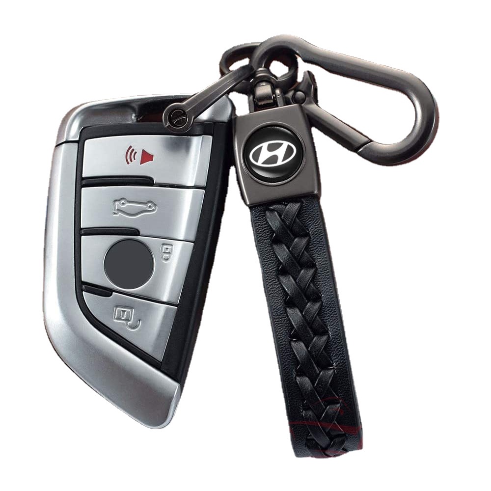 Móc chìa khoá dây da lông cừu mềm mại gắn logo xe hơi Hyundai kim loại sang trọng cho