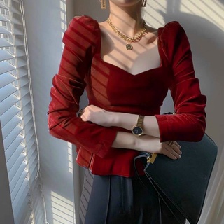 Áo peplum nhung cổ u