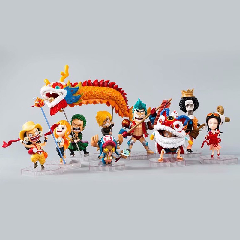 Mô hình Figure One piece Băng mũ rơm Luffy Zoro Sanji Nami Ussop Chopper Robin Franky Brook ver Chibi Múa lân - Kunder