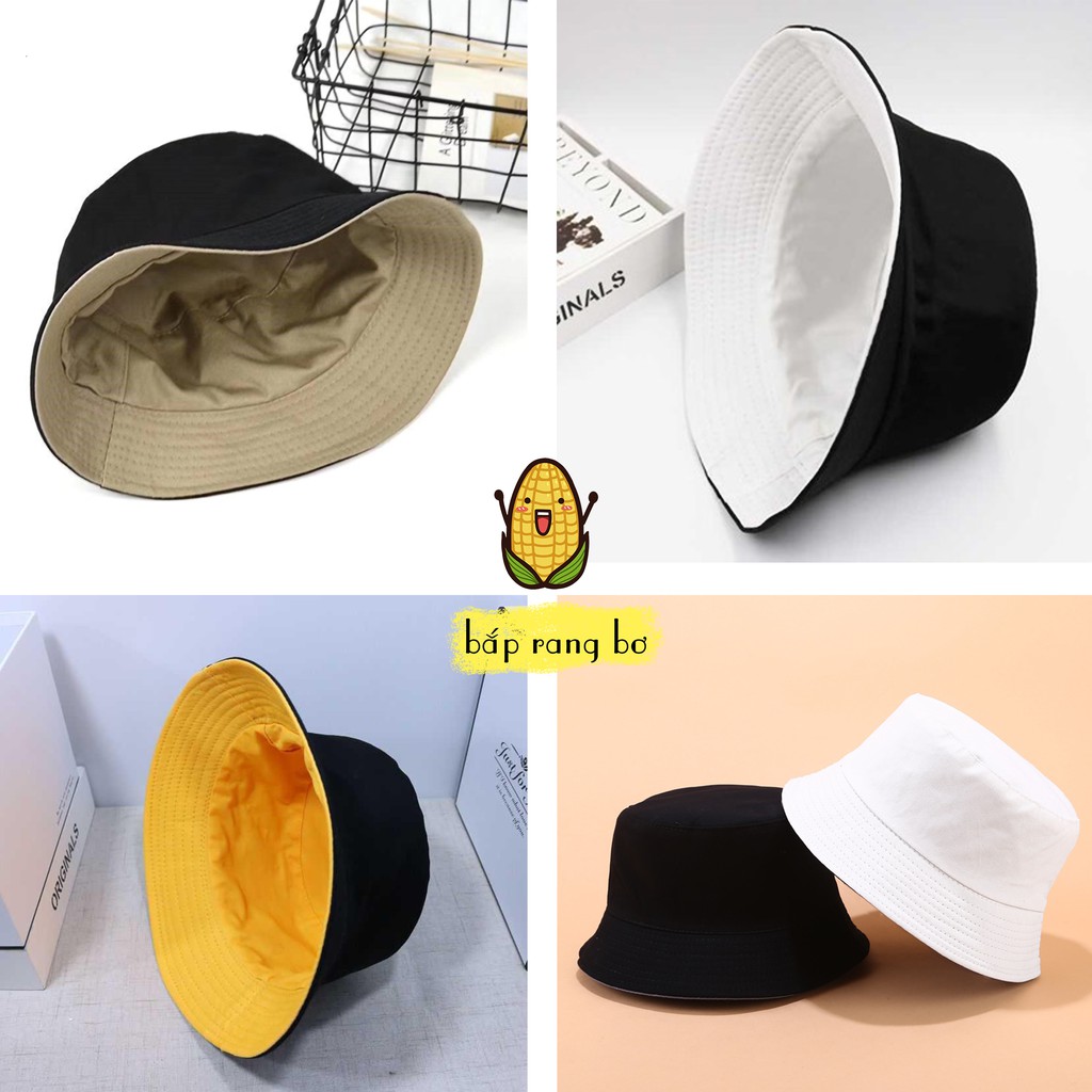 NÓN BUCKET TRƠN TRẮNG ĐEN KEM DÀY 2 MẶT PHONG CÁCH ULZZANG UNISEX NAM NỮ NB02