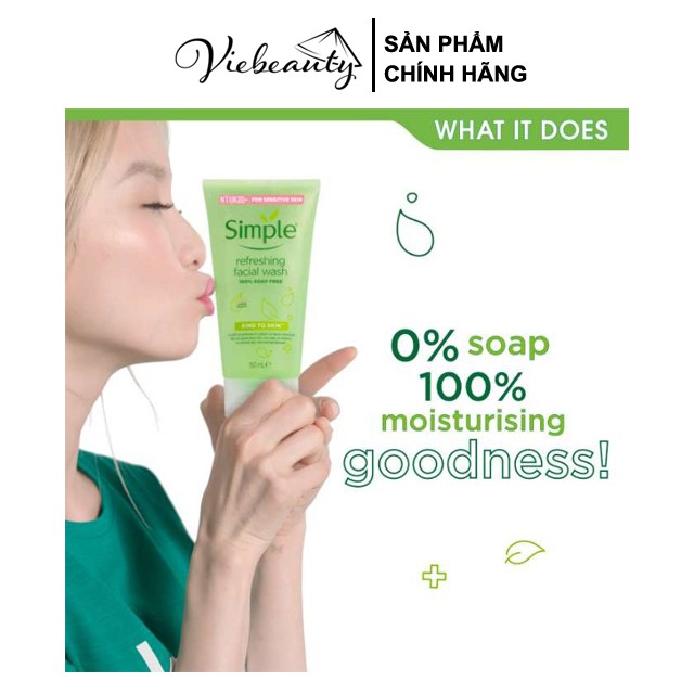 Sữa Rửa Mặt Simple Refreshing Facial Wash Cho Da Mụn Trắng Da Trà Xanh 150ml - Khongcoson | BigBuy360 - bigbuy360.vn