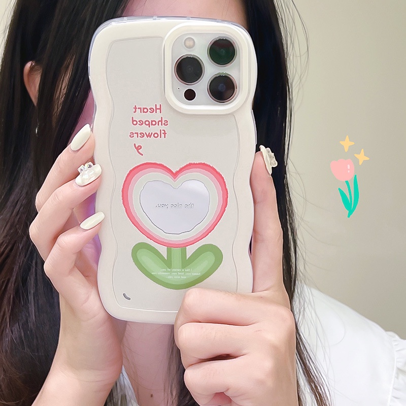 Ốp Điện Thoại Họa Tiết Ren Gắn Gương Hình Hoa Cho iPhone 13mini / 14plus 11 / 12pro 678Plus / xsmax / xr
