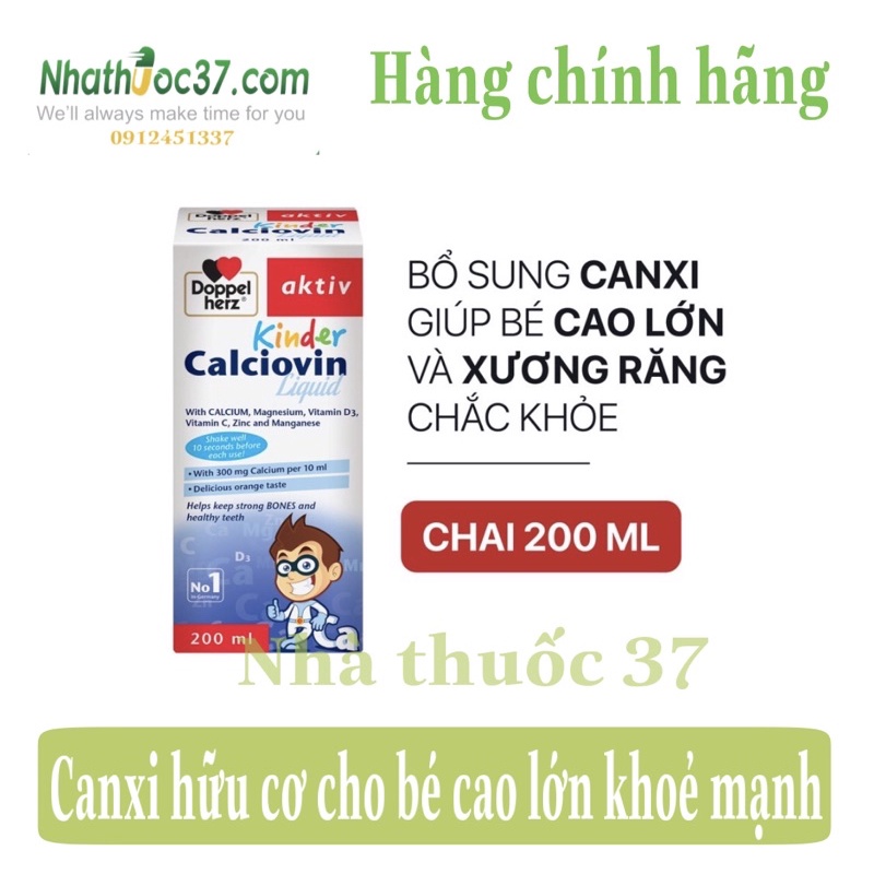 Doppelherz Kinder Calciovin Liquid 200ml chính hãng - Bổ sung canxi hữu cơ dễ hấp thu cho bé, cho bé cao lớn khoẻ mạnh