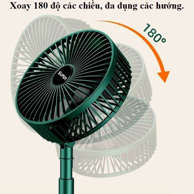 Quạt tích điện Super 3 cấp độ mini để bàn gấp gọn tiện dụng thời gian sử dụng tới 8 tiếng - Phụ kiện ati