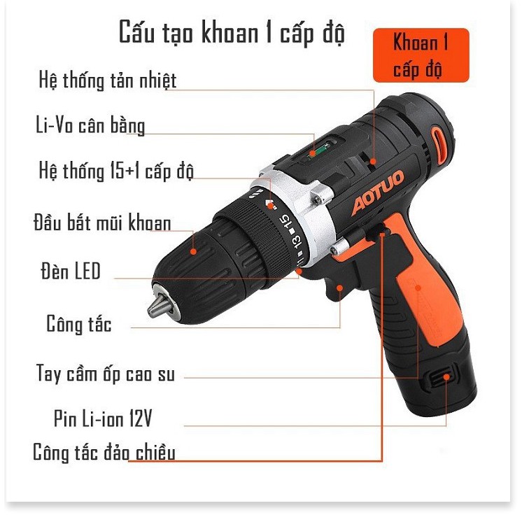 Máy khoan bắt vít không dây 12V – Màu ngẫu nhiên, máy khoan pin loại 1 uy tín chất lượng