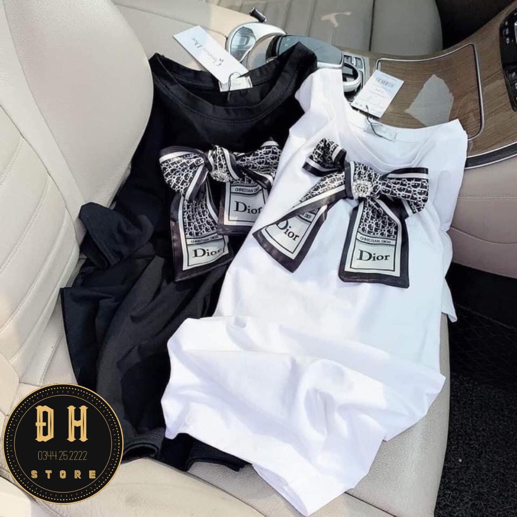 Áo Phông Áo Thun Nữ Có Đính Nơ Cổ Chất Liệu Cotton Fom Rộng Giấu Quần Hàng Quảng Châu Cao Cấp . | BigBuy360 - bigbuy360.vn