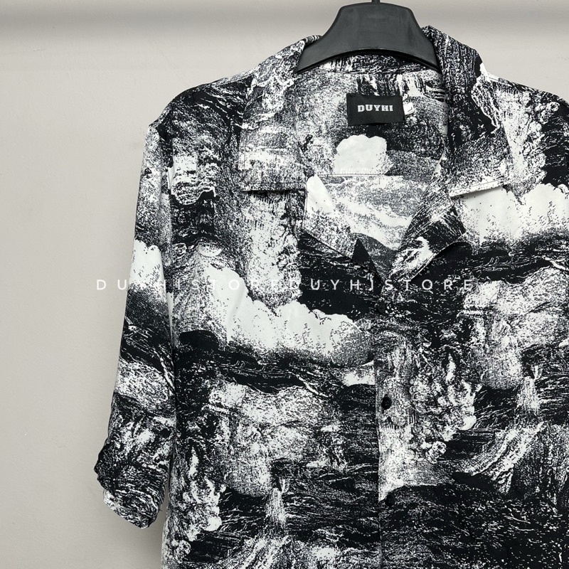 Áo sơ mi cộc tay unisex form rộng họa tiết LOANG ĐEN cho nam nữ | DUYHI