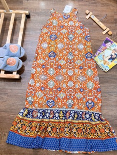 Đầm Thổ Cẩm Maxi Cổ Yếm