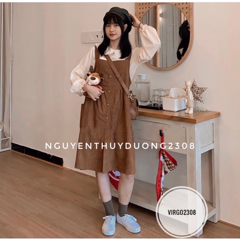 [Ảnh thật/Sẵn]Set yếm nhung babydoll/Set yếm Brown