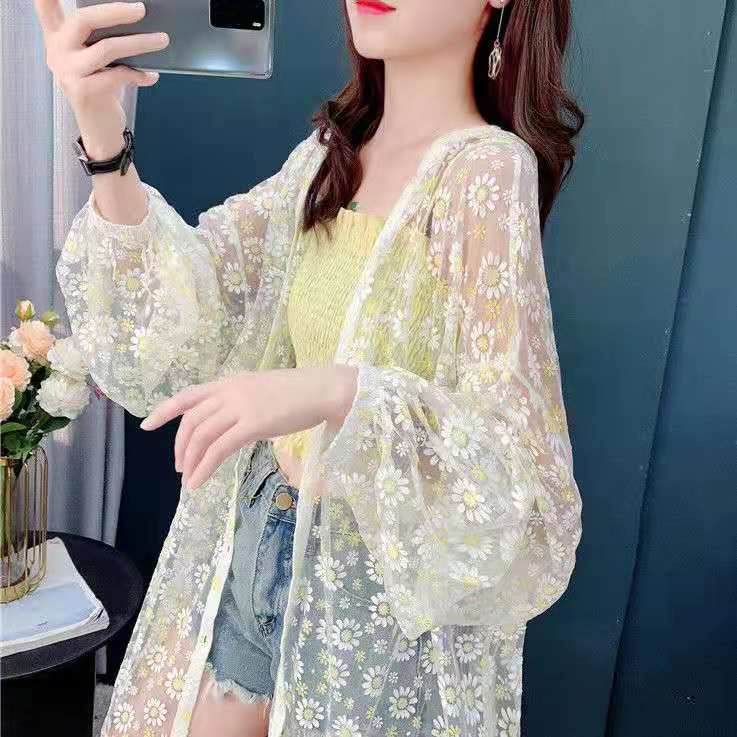 Áo Khoác Lưới Chống Nắng In Họa Tiết Hoa Cúc Phong Cách Hàn Quốc Thời Trang Mùa Hè Cho Nữ 2022