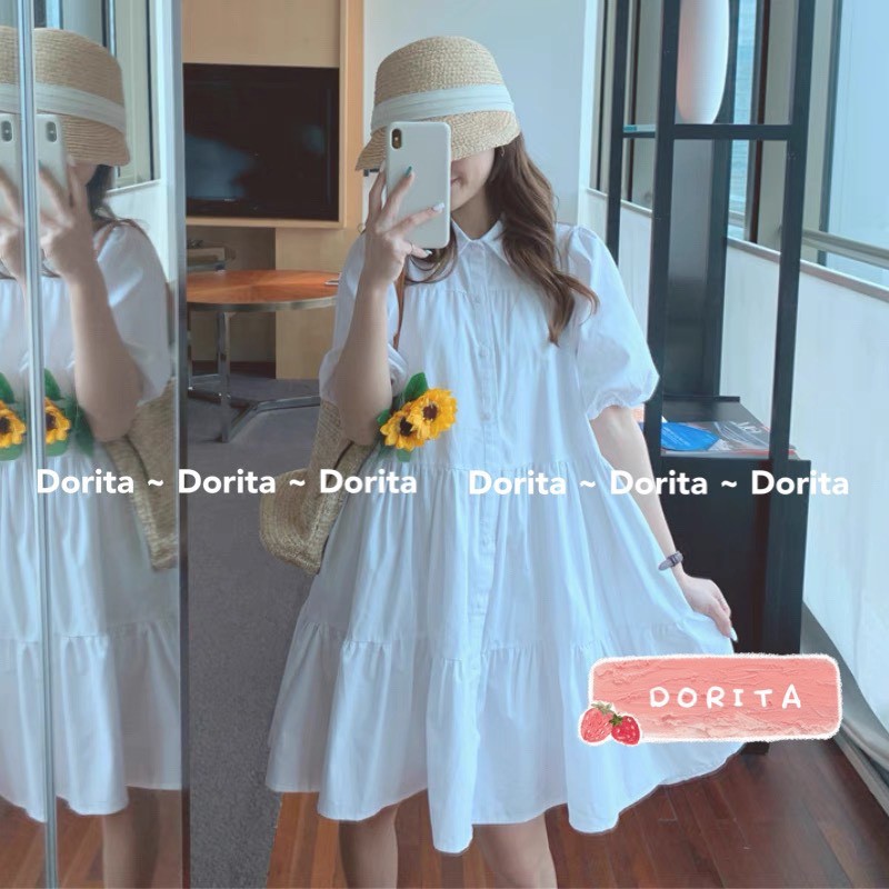 Đầm Babydoll sơ mi trắng dáng xòe Váy Babydoll Ullzang - Dorita Boutique