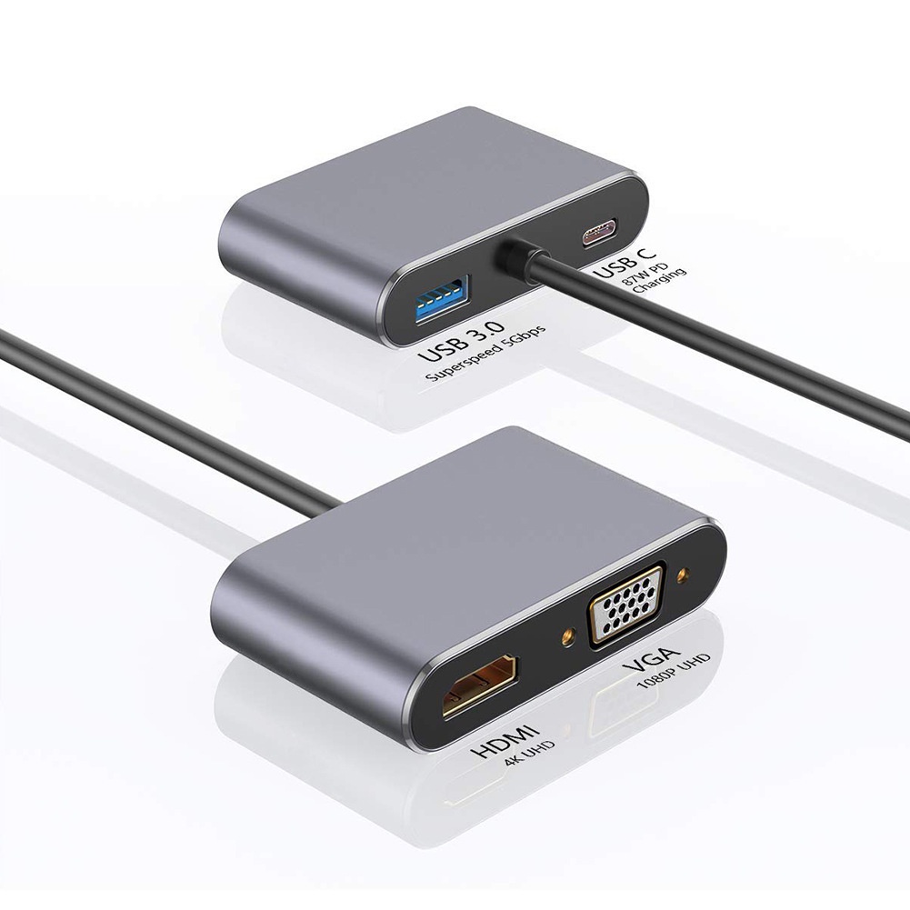 Bộ Chuyển Đổi Sạc Type C Sang USB 3.0 Hub OTG VGA Ultra HD 4K HDMI 87W PD Cho macbook huawei acer matebook asus
