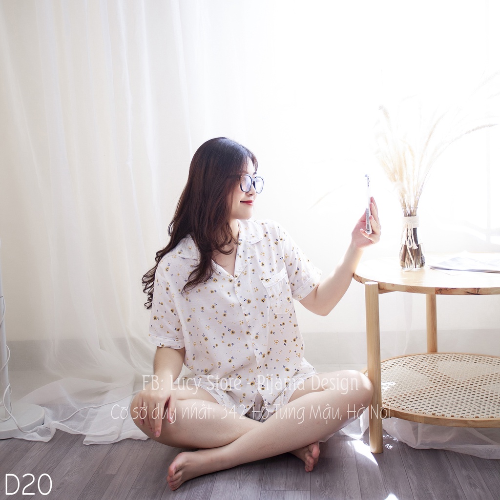 Bộ ngủ pijama đồ bộ mặc nhà nữ cộc tay vải đũi mát dễ thương Lucy Store